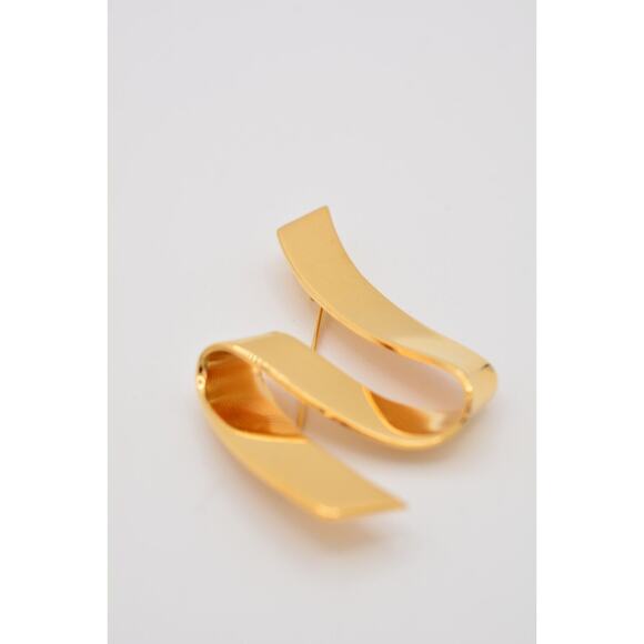 Monet Vintage Ribbon Pin Brooch Ribbon Gold Tone Shiny Chunky Signed 1980s Bin1 - Picture 9 of 12